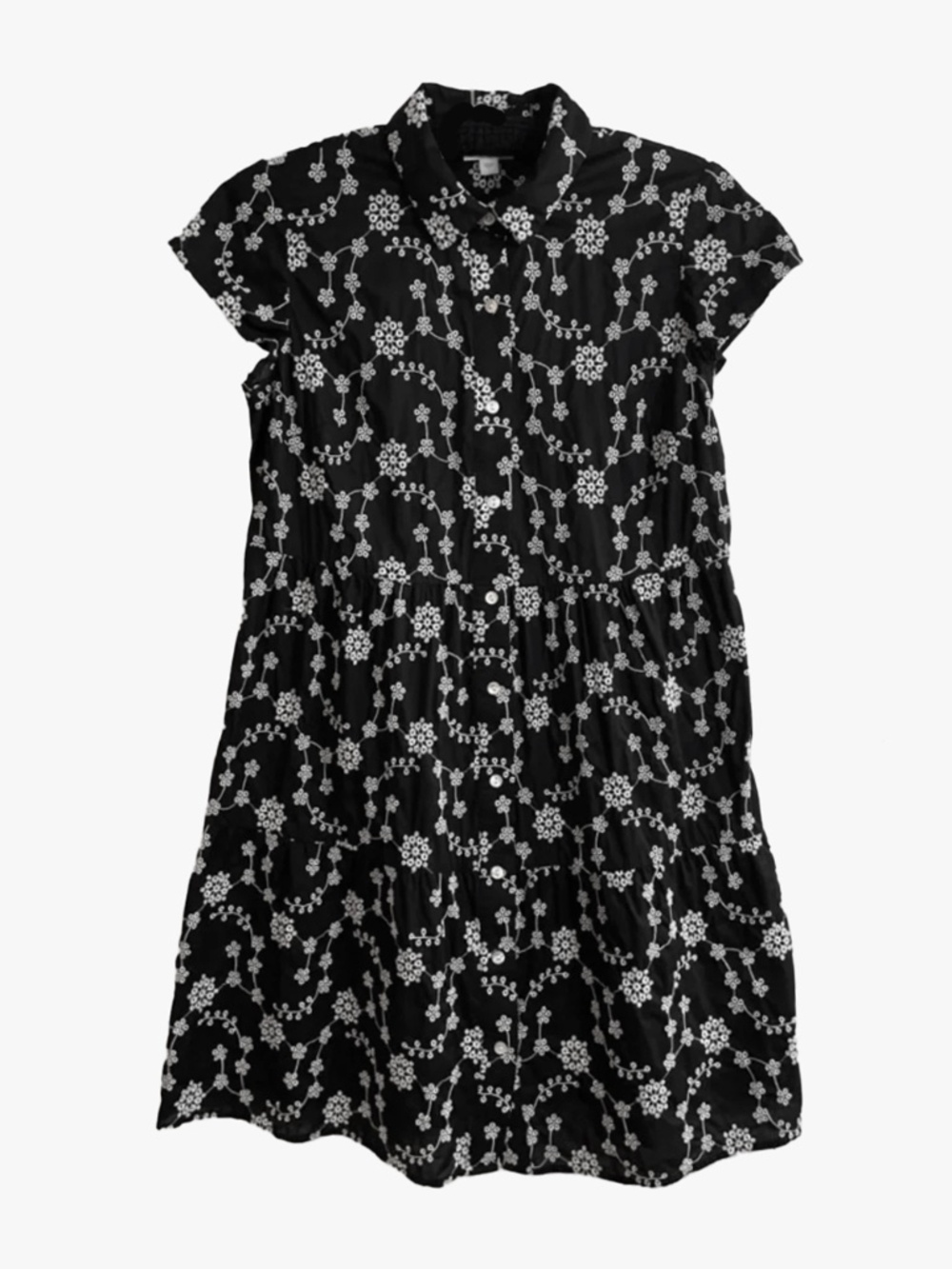 J.Jill - Tiered Short Sleeve White Eyelet Floral Embroidery Shirtdress - 3X